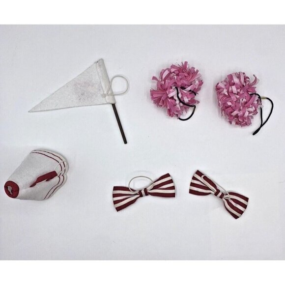 Build A Bear Red White Cheerleader Pom Poms 2 Bows Megaphone Banner Cheer - Picture 2 of 12